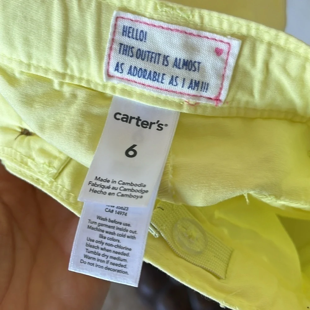 Brand New Disney Blue Minnie Daisy Top & Carter’s Yellow Classic Chino Shorts